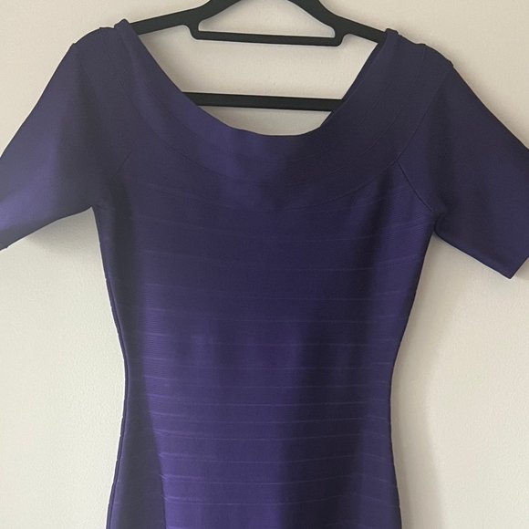 Herve Leger Liza Bandage Plum Berry Boat Neck Flared Dress Authentic - Picture 4 of 16